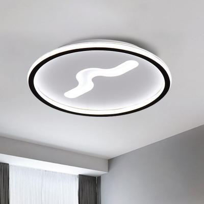 Circle Acrylic Ceiling Lamp Scandinavian LED Black/Gold Flush Mount Fixture in Warm/White Light