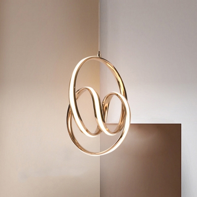 Circular Ceiling Hang Fixture Minimalist Metallic Sleeping Room LED Pendant Lighting in Gold, Warm/White Light