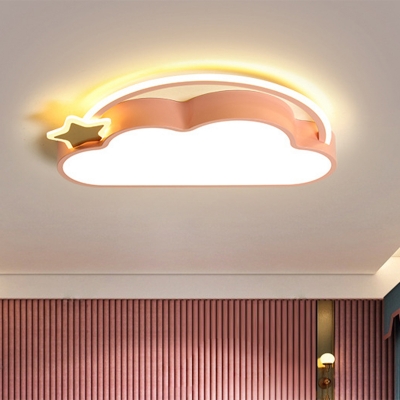 Cloud and Star Ceiling Mount Nordic Style Acrylic LED Bedroom Flushmount Lighting in Pink/Gold