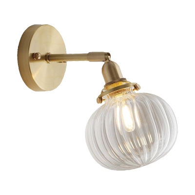 Colonial Pumpkin Wall Lighting 1 Light Clear Glass Wall Mounted Light in Gold for Bedroom