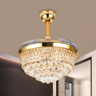 

Conic Flush Mount Ceiling Fan Simplicity Crystal Orb 19" W LED Gold Semi Flush with 4 Blades for Living Room, HL693028