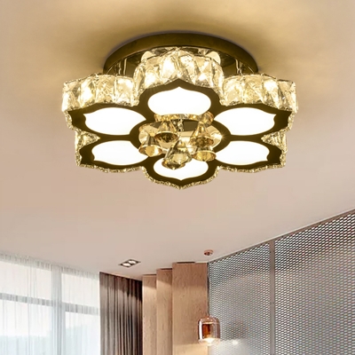 Crystal Blossom Ceiling Fixture Contemporary LED Semi Flush Light in Chrome for Bedroom