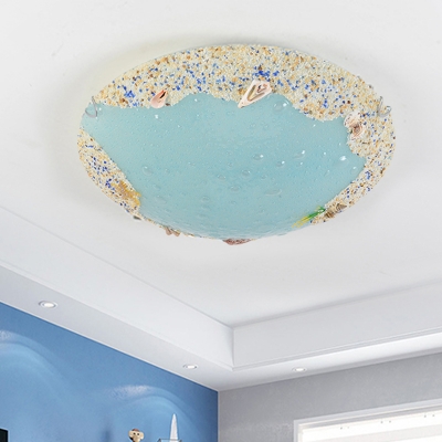Dome Bubbled Glass Flush Mount Coastal Blue/Light Blue LED Ceiling Lighting with Sand and Conch Design