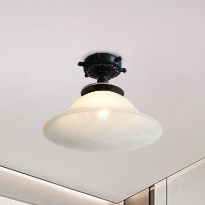 Flared Opaline Glass Ceiling Fixture Nordic 1 Light Black/White/Blue Flush Mount Lamp with Rudder Canopy