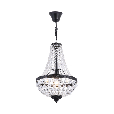 Domed Suspension Lighting Simple Faceted Crystal 1 Head Dining Room Pendant Light with Bead Deco in Black