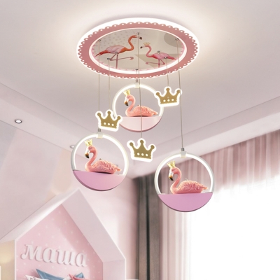 Draping Flamingo Acrylic Ceiling Fixture Kids Pink LED Flush Mount Lamp for Girl's Room