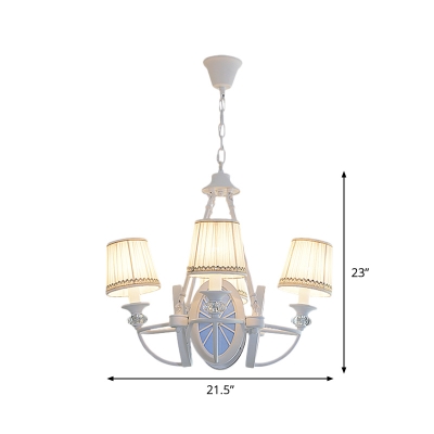 Fabric Cone Ceiling Chandelier Simplicity 4 Bulbs Blue Pendant Lamp Fixture with Oval Rudder-Like Design