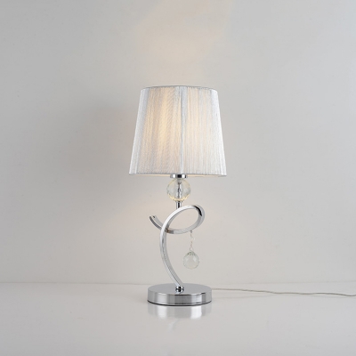 Fabric Conic Table Lighting Simplicity 1 Bulb Chrome Crystal Night Lamp with Twisted Arm