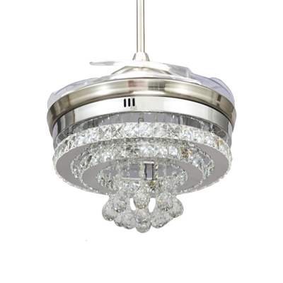 Faceted Crystal Tiered Hanging Fan Light Contemporary 19