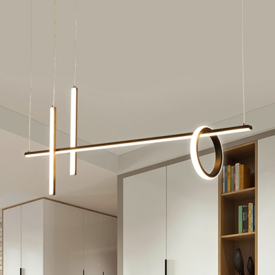 Flute and Circle Ceiling Chandelier Minimalist Metallic LED Restaurant Suspension Pendant