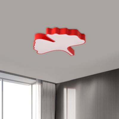 Ginkgo Leave Ceiling Fixture Modern Acrylic Sleeping Room LED Flush Mount Light in Red