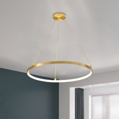 Gold Hoop Pendant Chandelier Minimalistic Metal LED Hanging Ceiling Light for Dining Room