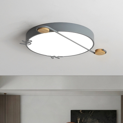 Iron Round Flush Light Fixture Modernist Black/Grey/White LED Ceiling Flush Mount for Bedroom, 16