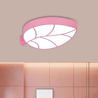 Leaf Flush Mount Fixture Kids Style Acrylic LED Bedroom Ceiling Lamp in Red/Pink/Yellow, Warm/White Light