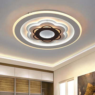 LED Bedroom Flush Mount Lighting Simplicity White Ceiling Light Fixture with Flower Acrylic Shade