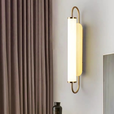 LED Stairway Wall Sconce Lighting Nordic Brass Wall Light Fixture with Cylinder Opaline Glass Shade