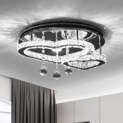 Loving Heart Semi Flush Light Modernism Faceted Crystal LED Bedroom Ceiling Fixture in Chrome
