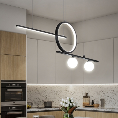 Metal Ring and Globe Island Lamp Minimal Black/White LED Pendant Light Fixture for Dining Room