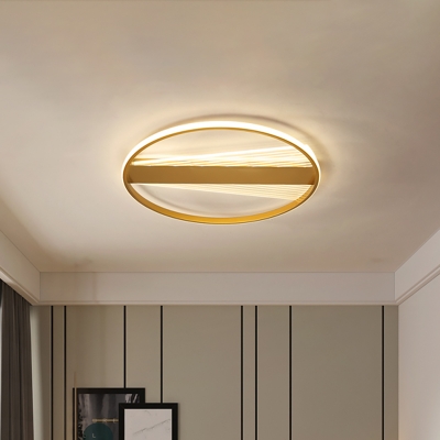 Metallic Ring Flush Lamp Modernist LED Ceiling Mounted Light in Gold for Sleeping Room, 18