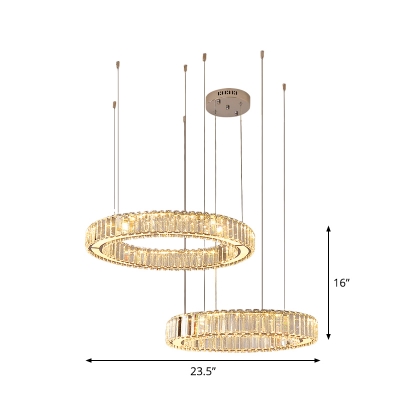 Minimalist Hoop Shaped Pendulum Light Crystal Living Room LED Hanging Pendant in Chrome