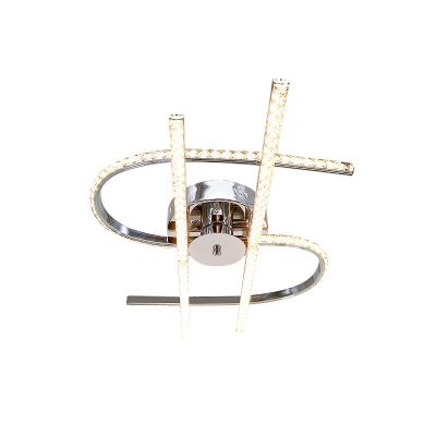 Modern Dollar Shaped Semi Flush Metal LED Flush Mount Lamp in Stainless-Steel with Crystal Accent, Warm/White Light