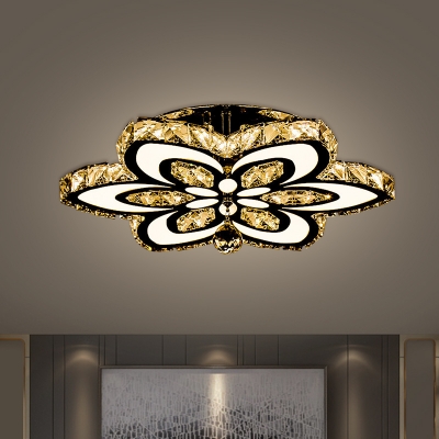 Modernism LED Semi Flush Mount Chrome Flower Small/Large Ceiling Lamp with Cut Crystal Shade for Living Room