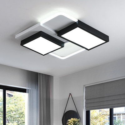 Modernism Rectangular Flush Lighting Metal LED Bedroom Flush Ceiling Lamp Fixture in Black, Warm/White Light
