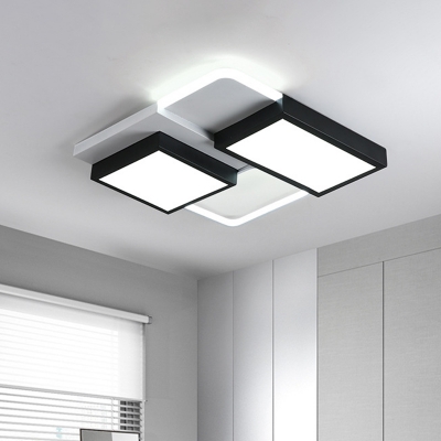 Modernism Rectangular Flush Lighting Metal LED Bedroom Flush Ceiling Lamp Fixture in Black, Warm/White Light