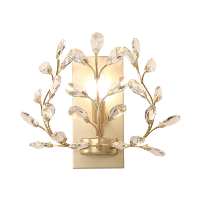 Modernist Branch Wall Sconce 1 Light Cut Crystal Indoor Wall Lighting Ideas in Gold/Black