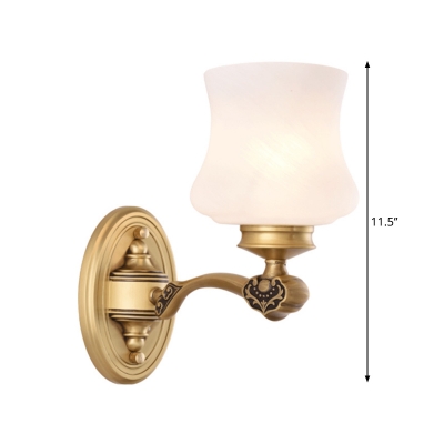 Opal Glass Urn Shade Wall Light Sconce Country 1 Bulb Living Room Wall Mounted Lamp in Brass
