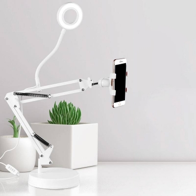 Phone Support LED Fill Light Modern White USB Vanity Lighting with Annular Metallic Shade