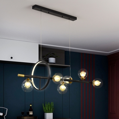 Ring Island Lighting Modern Metal 4/6 Heads Kitchen Suspension Lamp with Global Clear Glass Shade in Black