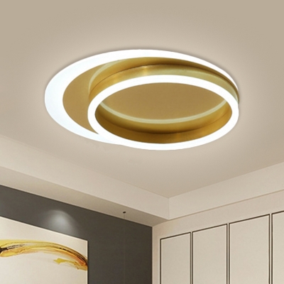 Ring Metal Flush Light Fixture Simplicity LED Gold Ceiling Mounted Lamp, Warm/White Light