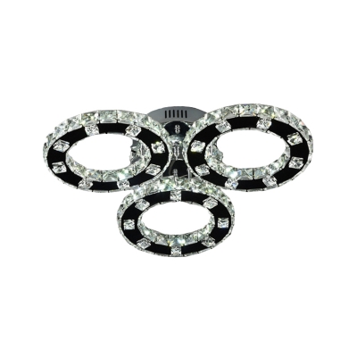 Simple Circle Flush Mount Ceiling Light Clear Crystal Living Room LED Flushmount in Stainless-Steel