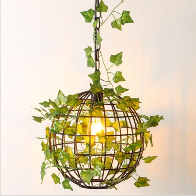 Single Light Ceiling Suspension Lamp Rural Globe Cage Metal Pendant Lighting in Black