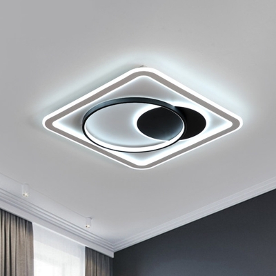 Square and Round Flush Mount Lamp Simple Style LED Black Close to Ceiling Lighting in Warm/White Light
