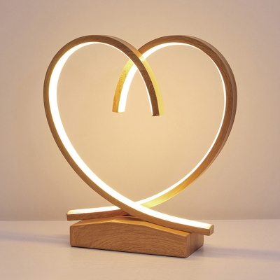 Wood Loving Heart Night Table Lamp Contemporary LED Nightstand Light in Black/White/Beige for Bedside