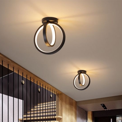 2-Circle Flush Mount Lamp Fixture Modernist Metallic LED Hallway Ceiling Fixture in Black/Gold, Warm/White Light