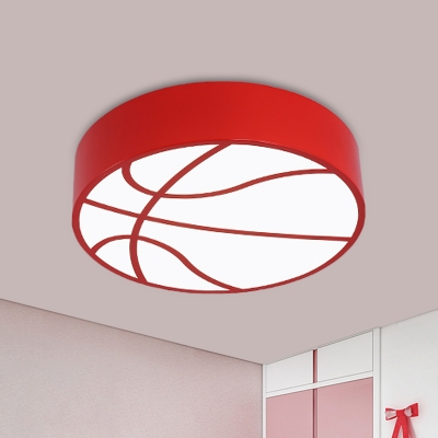Acrylic Basketball Flush Light Fixture Cartoon LED Ceiling Flush Mount in Red/Blue/Green for Playroom
