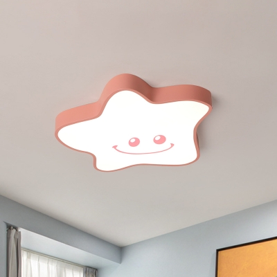 Acrylic Smiling Star Ceiling Lamp Kids Style LED Flush Mount Light Fixture in Pink, Warm/White Light