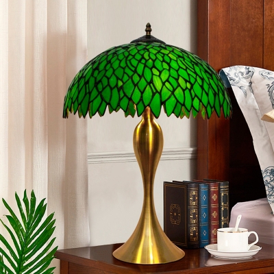 Baroque Domed Table Lamp 1 Light Green Stained Glass Night Lighting with Mermaid Base