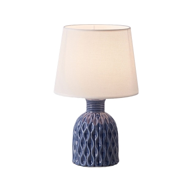Barrel Fabric Desk Lighting Minimalist 1-Light Pink/Lemon Green/Royal Blue Nightstand Lamp with Bottle-Like Base