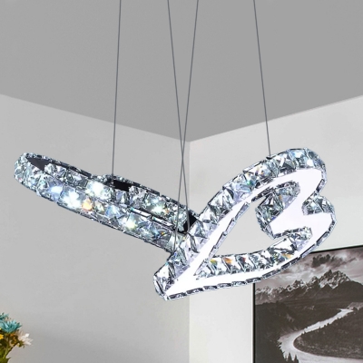 Beveled Crystal Heart Multi Ceiling Light Minimal Stainless-Steel LED Suspension Pendant in Warm/White Light