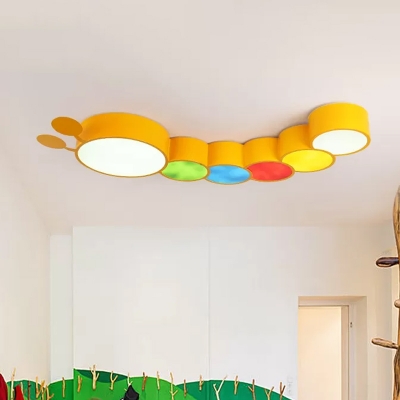 Cartoon LED Ceiling Flush Mount Yellow/Blue Caterpillar Flush Light Fixture with Acrylic Shade