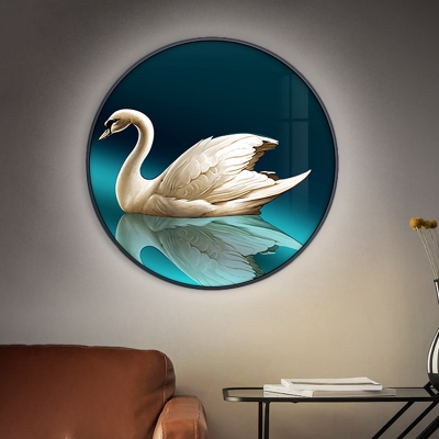Chinese LED Wall Mounted Light Fixture Green Goose Mural Lighting with Fabric Shade, Right/Left