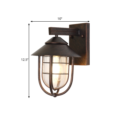 Clear Glass Black Sconce Lighting Fixture Capsule 1 Bulb Warehouse Style Wall Light with Metal Cage
