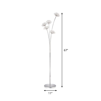 Contemporary Dandelion Floor Light 3/5 Lights Crystal Beads Standing Floor Lamp in Silver