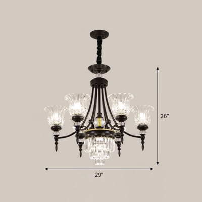 Contemporary Flower Ceiling Hang Fixture Crystal 6/8 Lights Living Room Chandelier Lamp in Black for Living Room