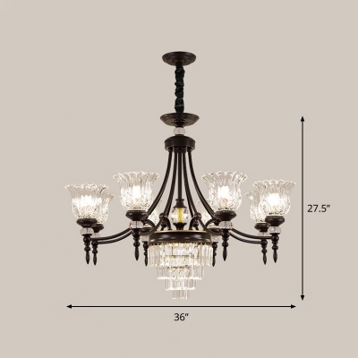 Contemporary Flower Ceiling Hang Fixture Crystal 6/8 Lights Living Room Chandelier Lamp in Black for Living Room