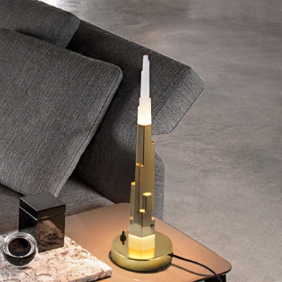 Contemporary High Tower Night Lighting Acrylic LED Bedroom Nightstand Lamp in White/Gold